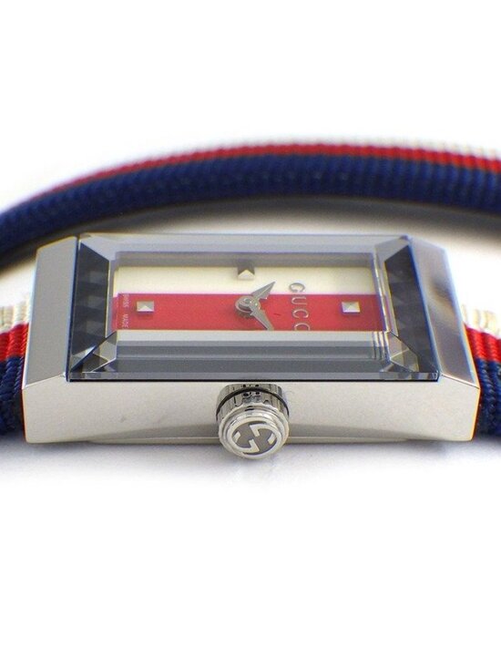 Gucci Watch Frame 147.5 Rectangular White Red Navy Dial Long main image 10